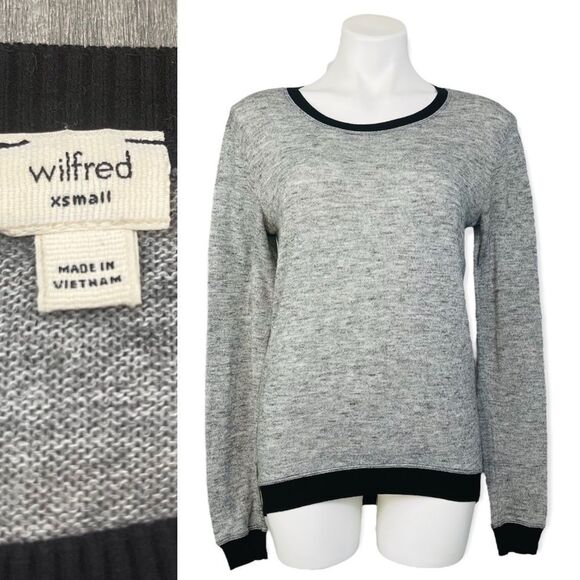 ARITZIA Wilfred High Low Crewneck Sweater Gray Black Color Block Trim XS Casual - Picture 4 of 13
